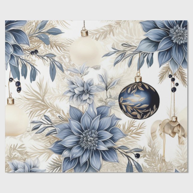 Papel De Presente Elegant Blue & Gold Christmas Paper (Aberto)