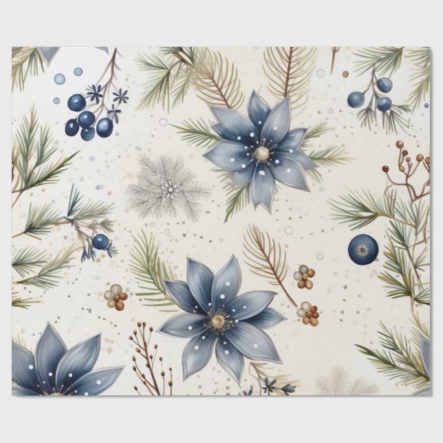 Papel De Presente Elegant Blue & Gold Christmas  Paper (Aberto)