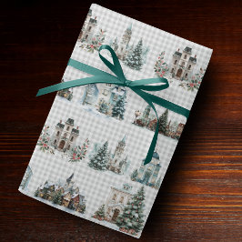 Papel De Presente Elegant blue houses christmas winter pattern