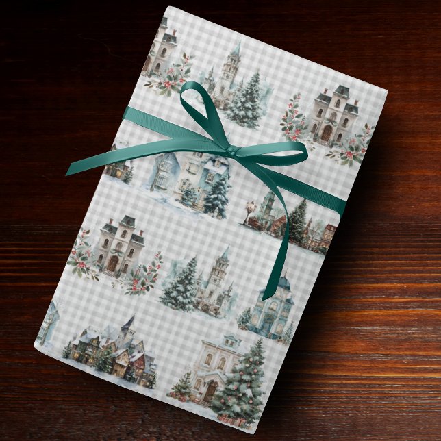 Papel De Presente Elegant blue houses christmas winter pattern (Criador carregado)