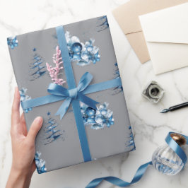Papel De Presente Elegant Blue Watercolor Christmas Tree Ornaments