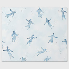 Papel De Presente Elegant Blue Watercolor Human Silhouettes Pattern