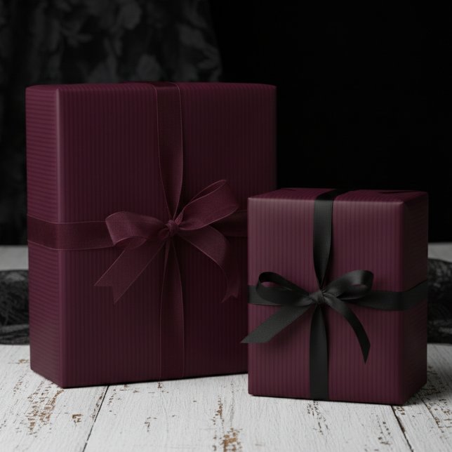 Papel De Presente Elegant Burgundy on Burgundy Pinstripes (Elegant and Sophisticated Gothic Burgundy on Burgundy Pinstriped Wrapping Paper for Gothic Wedding)