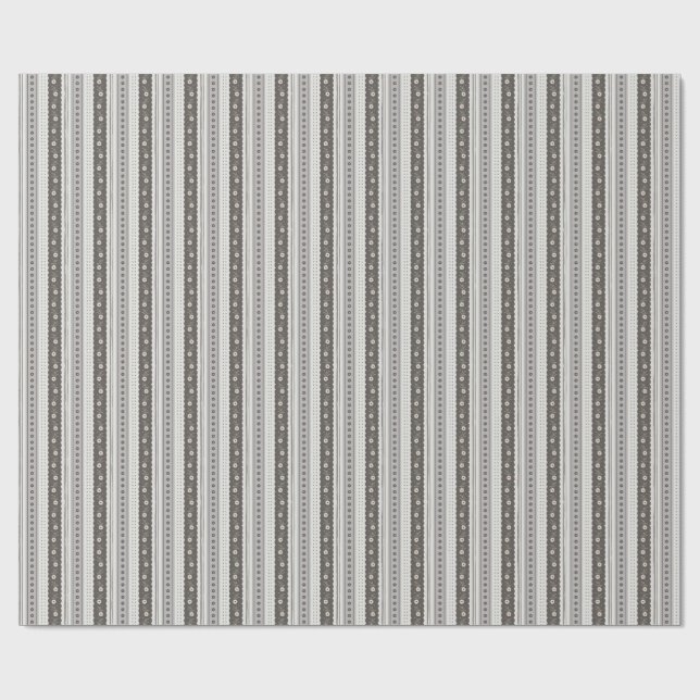 Papel De Presente Elegant Charcoal & Cream Scallop Floral Stripe (Aberto)