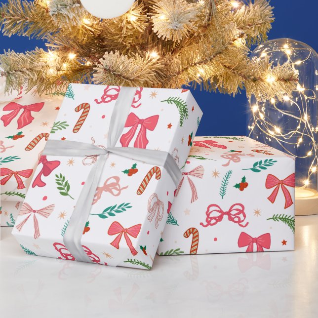 Papel De Presente Elegant Christmas bow and candy pattern (Feriados)