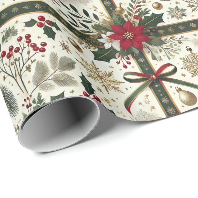 Papel De Presente Elegant Christmas Gift Wrap with Snowflakes (Ponta do rolo)