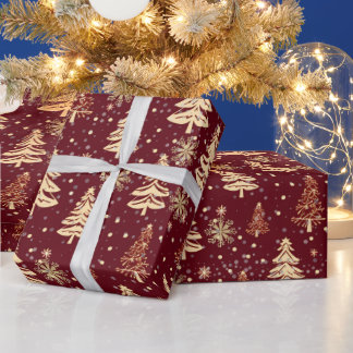 Papel De Presente Elegant Christmas Tree Red Holiday