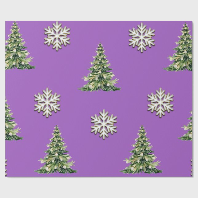 Papel De Presente Elegant Christmas Tree & Snowflake Wrapping Paper (Aberto)