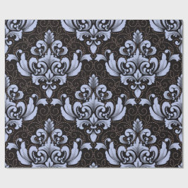 Papel De Presente Elegant Damask blue and black wrapping paper roll