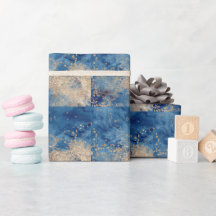 Elegant Dark Blue Gold Watercolor  Wrapping Paper
