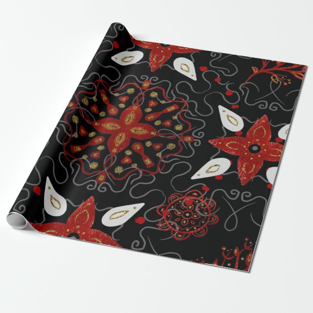Papel De Presente Elegant, festive feel symmetrical floral pattern (Desenrolado)