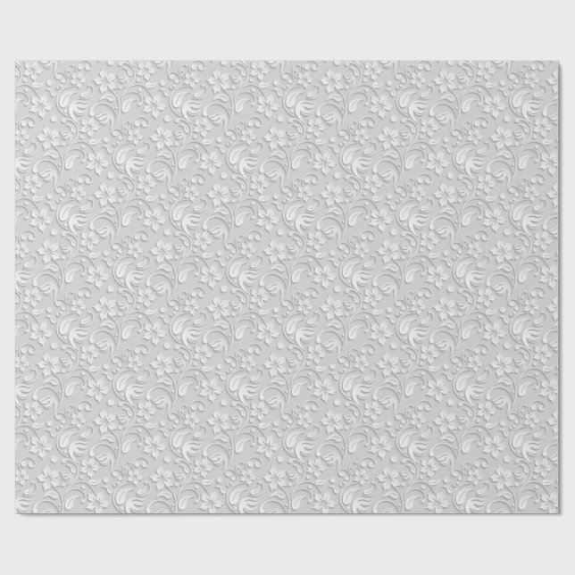 Papel De Presente Elegant flowers light grey wrapping paper roll (Aberto)