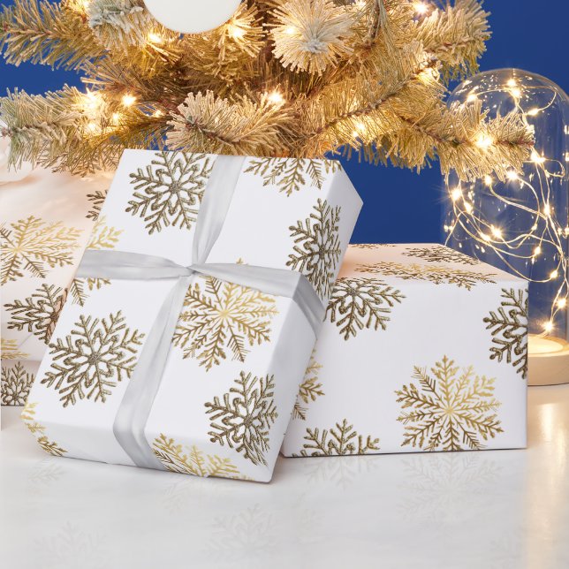 Papel De Presente Elegant Gold Snowflakes Pattern Happy New Year (Feriados)