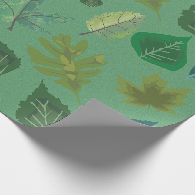 Papel De Presente Elegant Green Leaf Pattern Wrapping Paper  (Ponta)