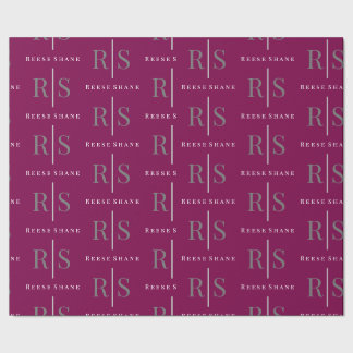 Papel De Presente Elegant Grey Monogram & White Name, Maroon