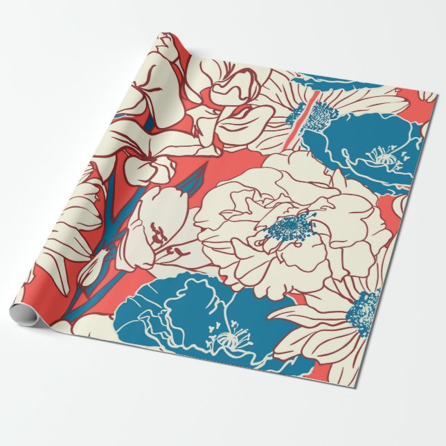 Papel De Presente Elegant hand drawn Floral pattern, Garden flowers. (Desenrolado)