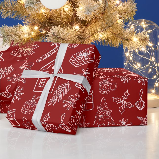 Papel De Presente Elegant Holiday Doodles Wrapping Paper (Feriados)