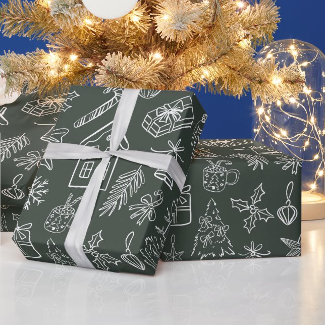 Papel De Presente Elegant Holiday Doodles Wrapping Paper (Feriados)