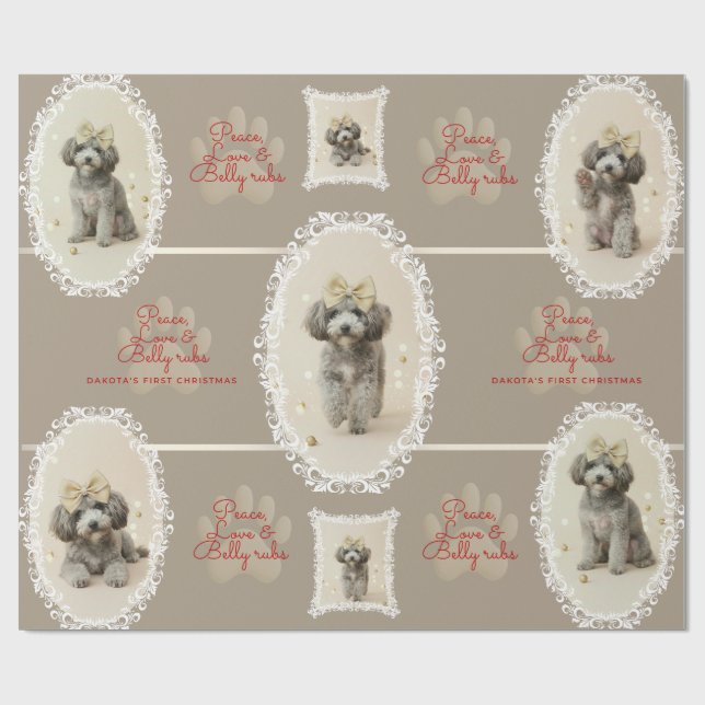 Papel De Presente Elegant Holiday Puppy Wrapping Paper (Customize) (Aberto)