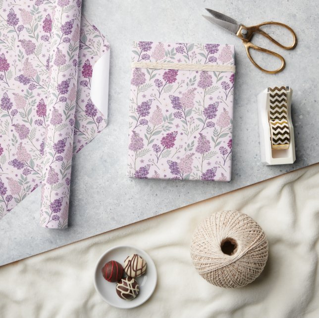 Papel De Presente Elegant Lilac Bloom & Lavender Floral   (Artesanato)
