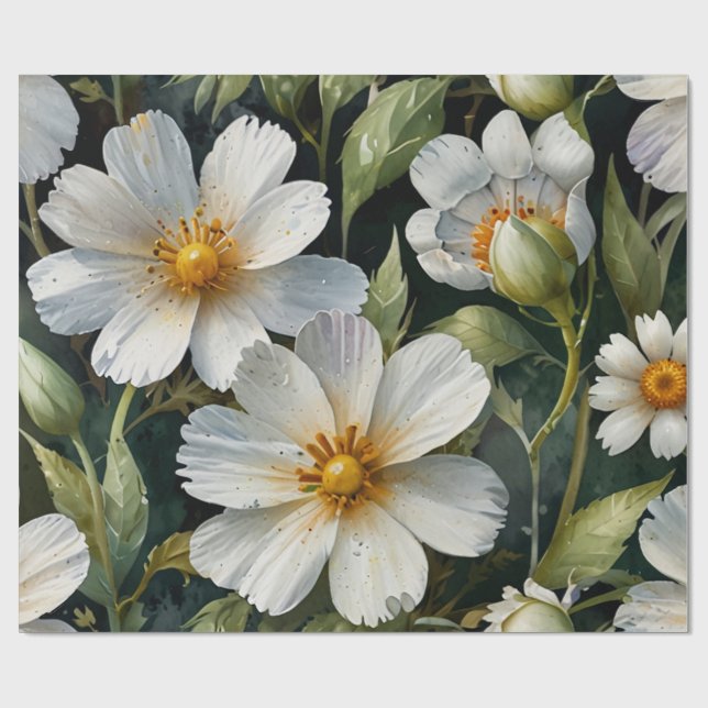 Papel De Presente Elegant Lovely White Flowers Watercolor Chic (Aberto)