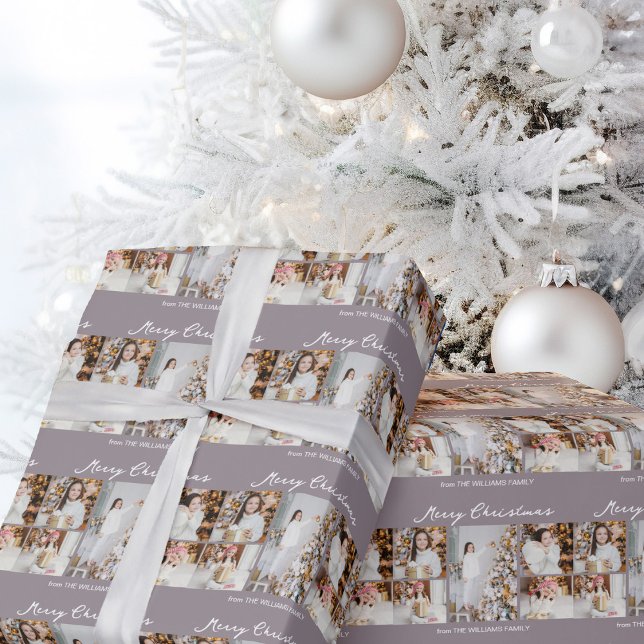 Papel De Presente Elegant Mauve Merry Christmas Photo Collage (Criador carregado)