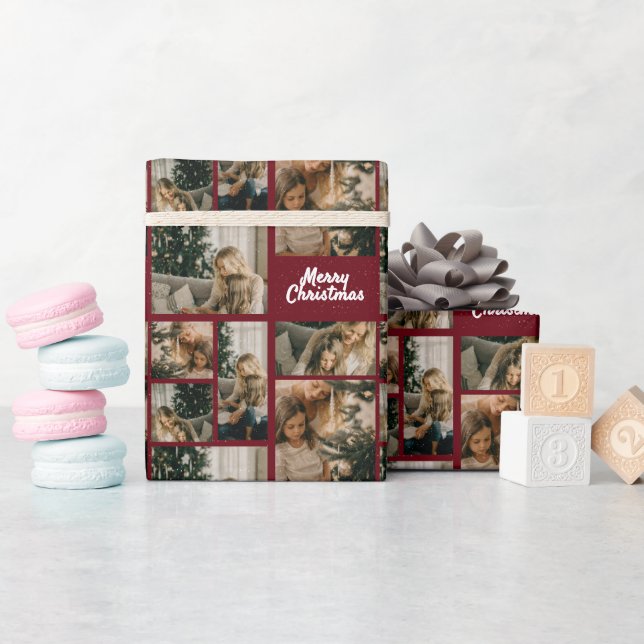 Papel De Presente Elegant Merry Christmas Collage Red (Chá de bebê)