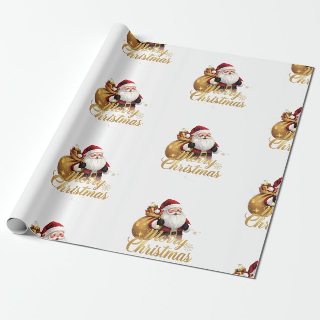 Papel De Presente Elegant Merry Christmas Santa Claus (Desenrolado)