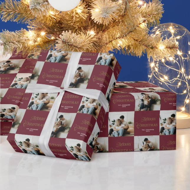 Papel De Presente Elegant Modern Personalized Photo Red Christmas (Feriados)