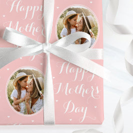 Papel De Presente Elegant Mother's Day Custom Photo Pink White