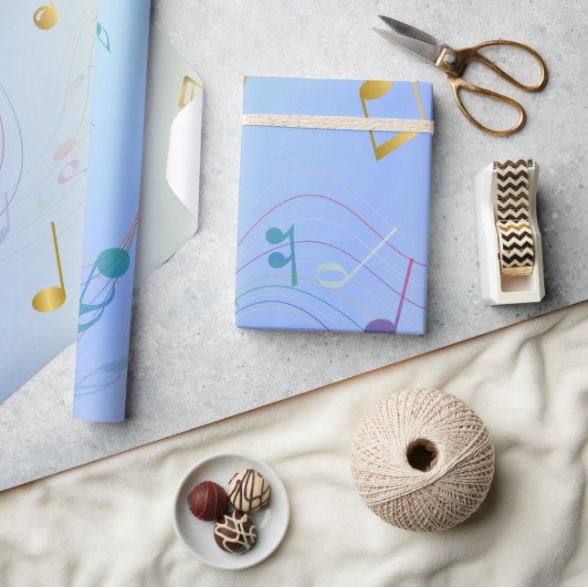 Papel De Presente Elegant  Music Notes In Blue Gradient  (Artesanato)