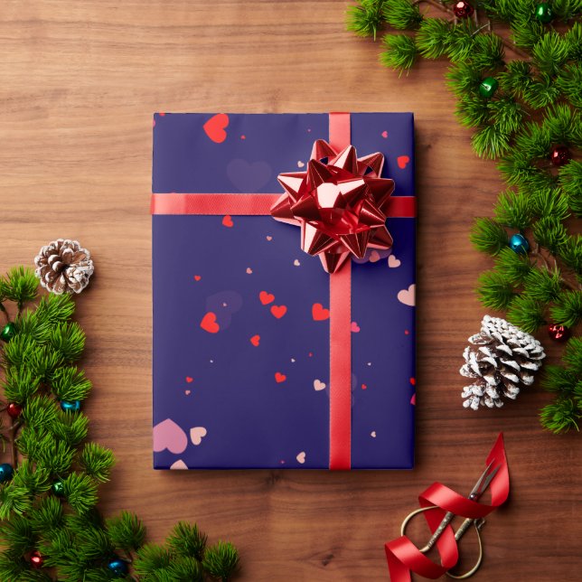 Papel De Presente Elegant Navy Blue Pink Hearts Valentine (Presente de Natal)