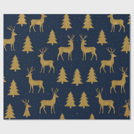 Papel De Presente Elegant Navy & Gold Reindeer Christmas Wrapping Pa