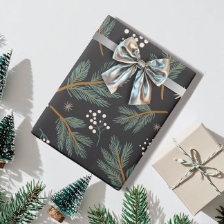 Papel De Presente Elegant Pine Branch Christmas Black