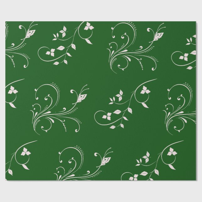 Papel De Presente Elegant Pink Floral Swirl Wrapping Paper (Aberto)