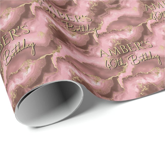 Papel De Presente Elegant Pink  Gold Abstract Marble Design (Ponta do rolo)