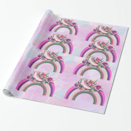 Papel De Presente Elegant pink lily rose gold floral rainbow