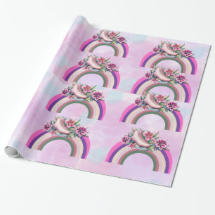 Papel De Presente Elegant pink lily rose gold floral rainbow
