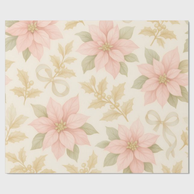 Papel De Presente Elegant Pink Poinsettia Christmas Wrapping Paper (Aberto)