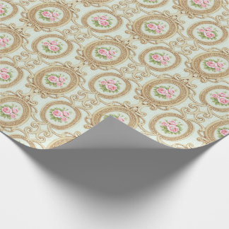 Papel De Presente Elegant Pink Rose and Gold Baroque Frame