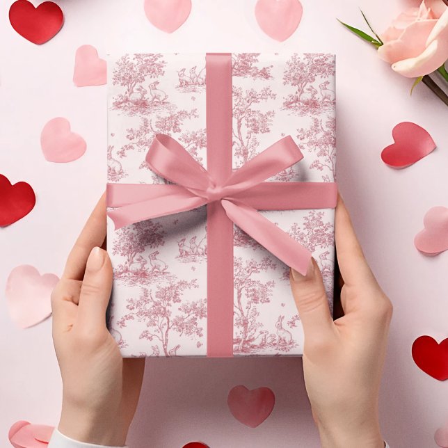 Papel De Presente Elegant Pink Toile Pattern | Easter Wrapping Paper (Criador carregado)