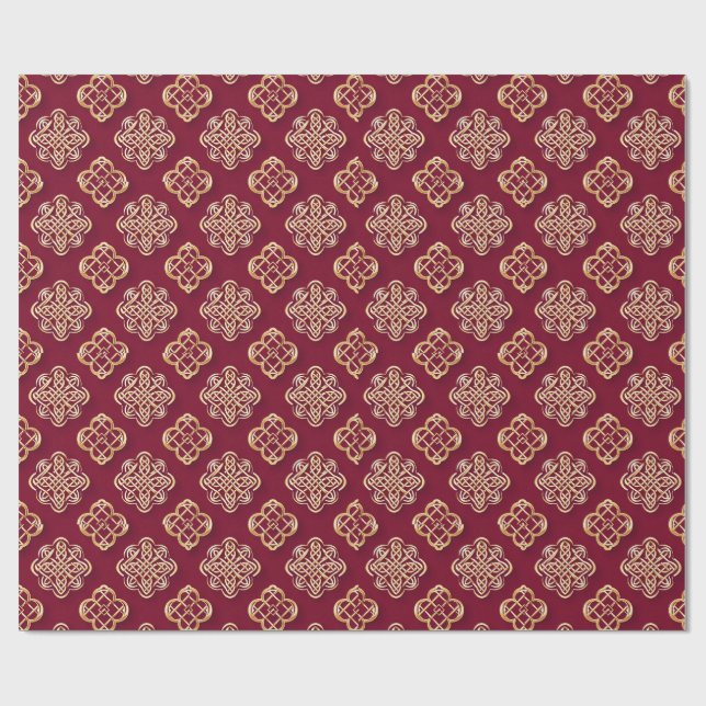 Papel De Presente Elegant Red and Gold Pattern Design (Aberto)
