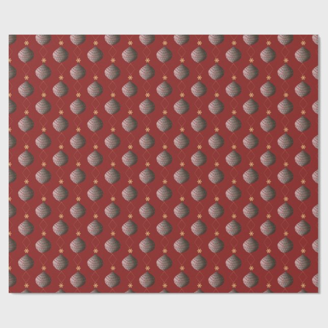 Papel De Presente Elegant Red Christmas Ornament Wrapping Paper  (Aberto)