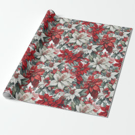 Papel De Presente Elegant Red & White Poinsettia Christmas Floral