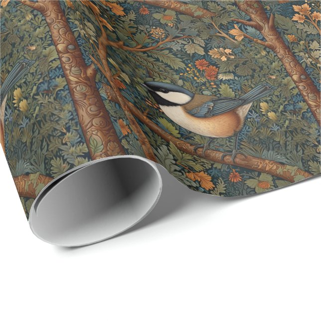 Papel De Presente Elegant Retro Art Nouveau woodland bird (Ponta do rolo)