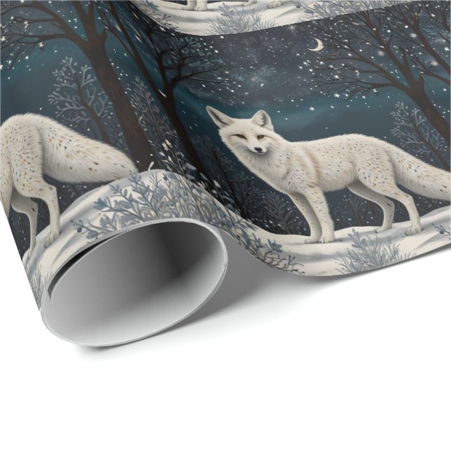 Papel De Presente Elegant retro white winter fox (Ponta do rolo)