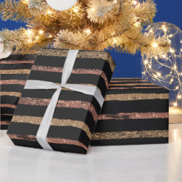 Papel De Presente Elegant Rose Gold & Black Striped