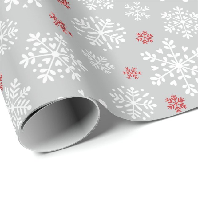 Papel De Presente Elegant snowflakes white on grey (Ponta do rolo)