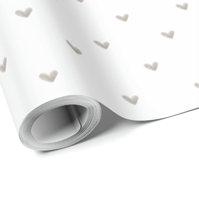 Papel De Presente Elegant Taupe Heart Patterned  (Ponta do rolo)