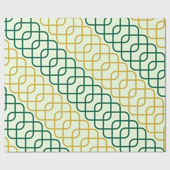 Papel De Presente Elegant Teal and Gold Geometric Interlocking (Aberto)